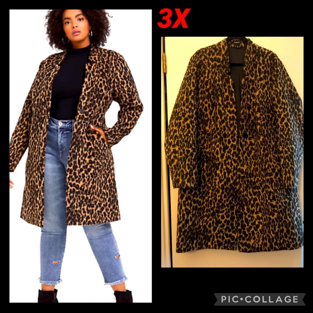 Torrid Size 3X LEOPARD PRINT WOOLEN CAR COAT